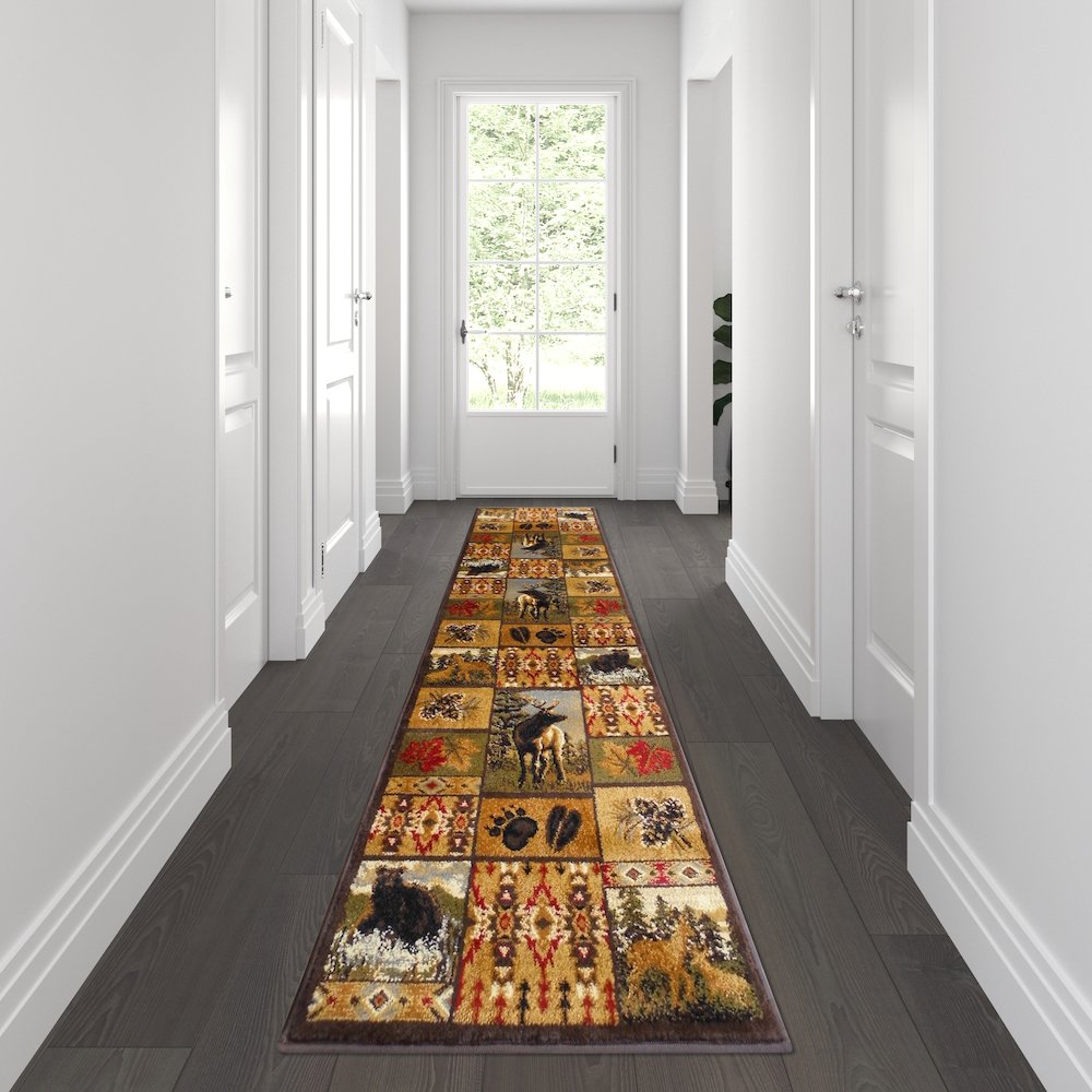 Beige 2' x 7' Wilderness Bear and Moose Area Rug with Jute Backing for Use. Picture 2