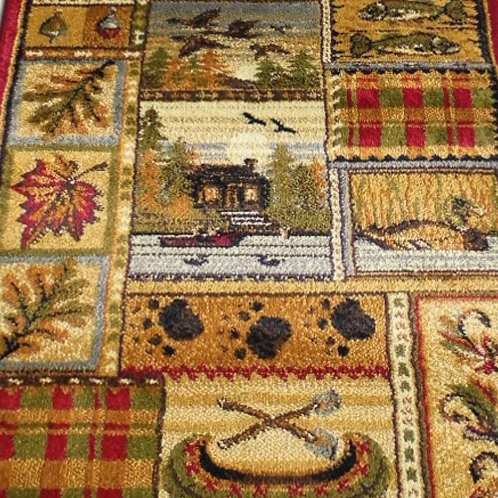 Beige 2' x 7' Wilderness Bear and Moose Area Rug with Jute Backing for Use. Picture 6