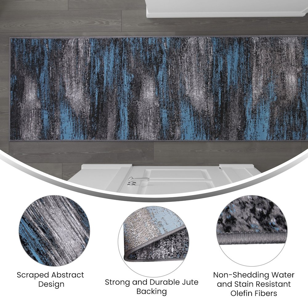 2' x 10' Blue Abstract Area Rug - Olefin Rug. Picture 4