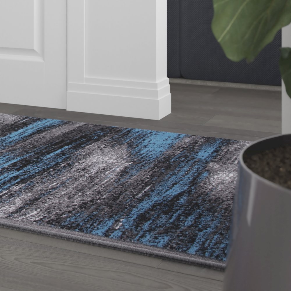 2' x 10' Blue Abstract Area Rug - Olefin Rug. Picture 6