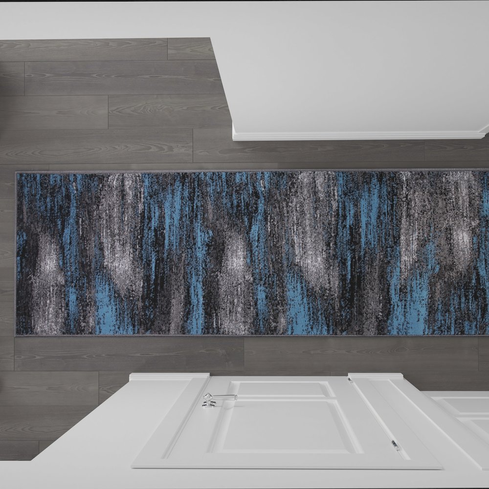 2' x 10' Blue Abstract Area Rug - Olefin Rug. Picture 7