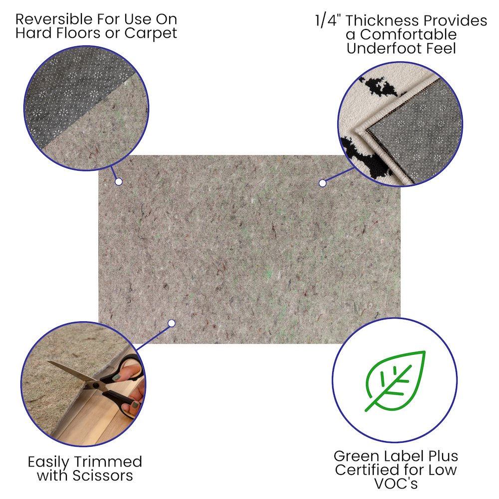 Slide-Stop Cushion Rug Pad, 1/4" Thick, for 5'x8' Area Rug, Gray. Picture 4