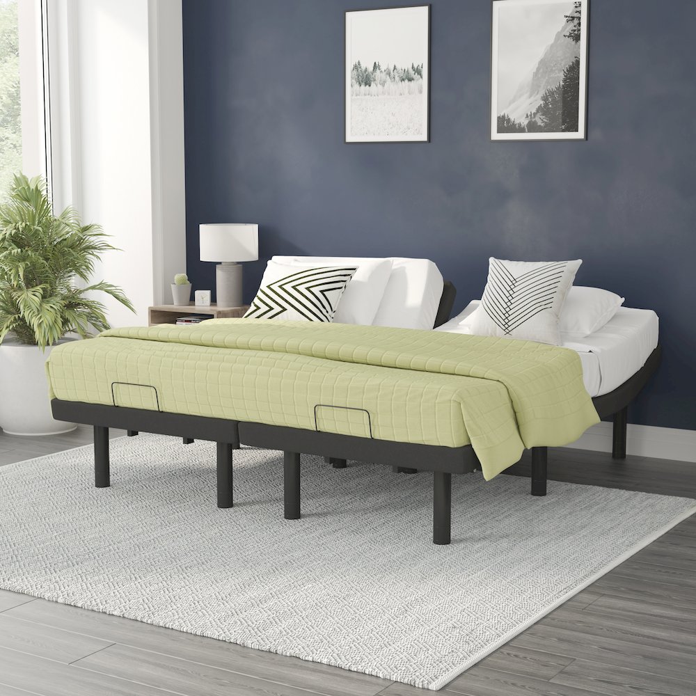 Adjustable Upholstered Bed Base & Independent Head/Foot Incline -Twin XL - Black. Picture 2