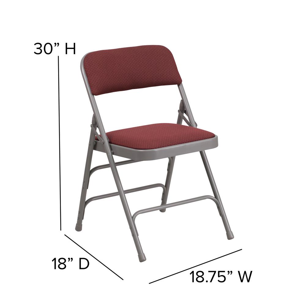Curved Triple Braced & Double Hinged Burgundy Patterned Fabric Metal Folding Chair. Picture 10