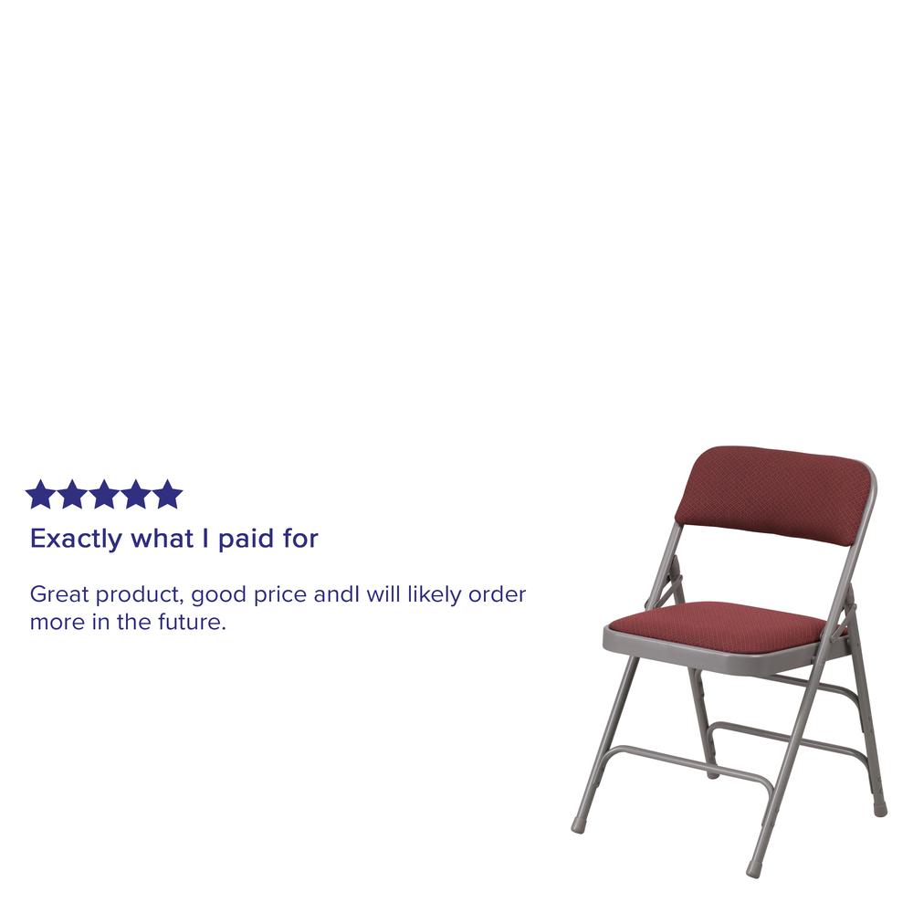 Curved Triple Braced & Double Hinged Burgundy Patterned Fabric Metal Folding Chair. Picture 16