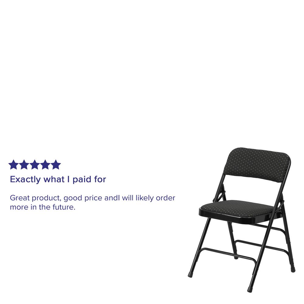 Curved Triple Braced & Double Hinged Black Patterned Fabric Metal Folding Chair. Picture 17