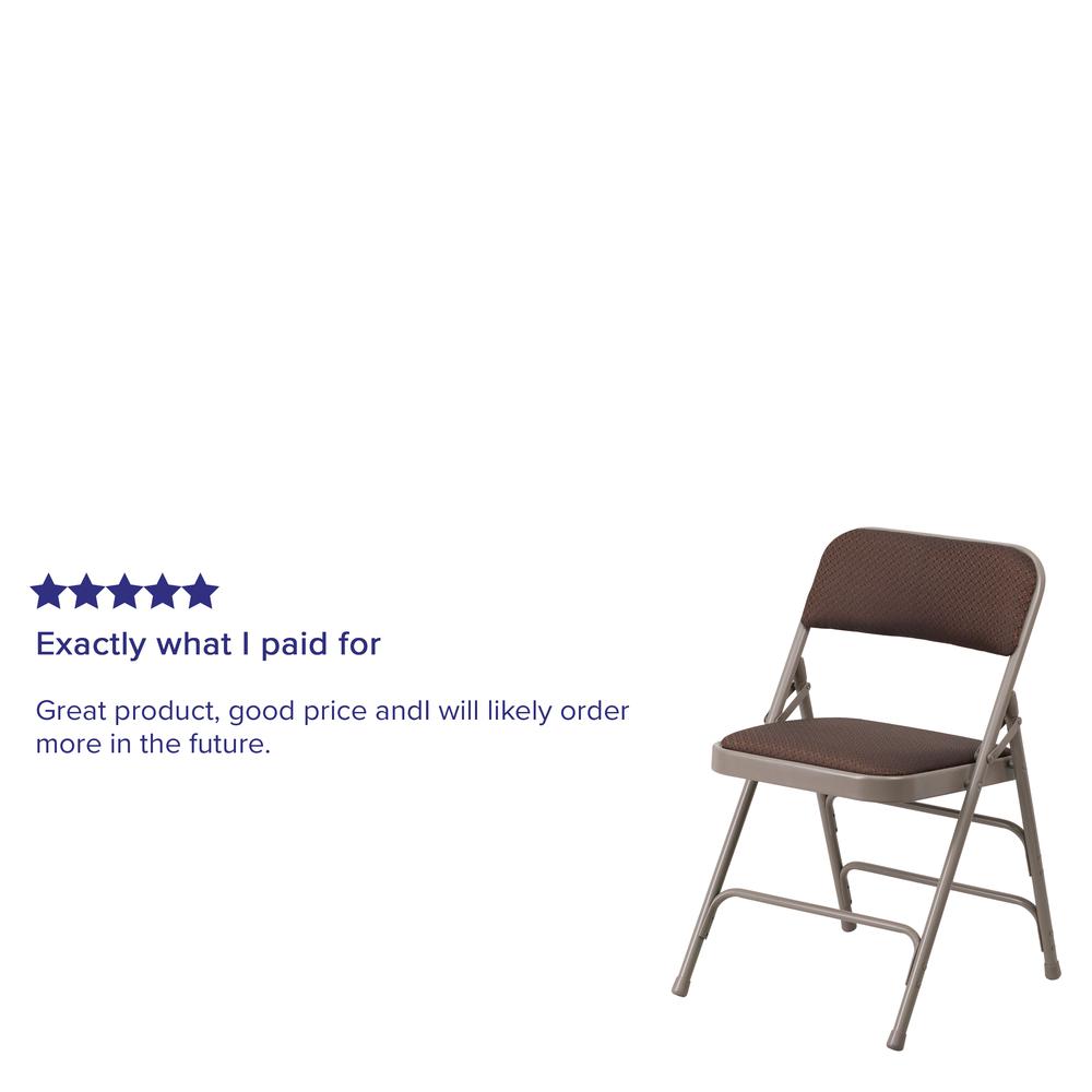 Curved Triple Braced & Double Hinged Brown Patterned Fabric Metal Folding Chair. Picture 16