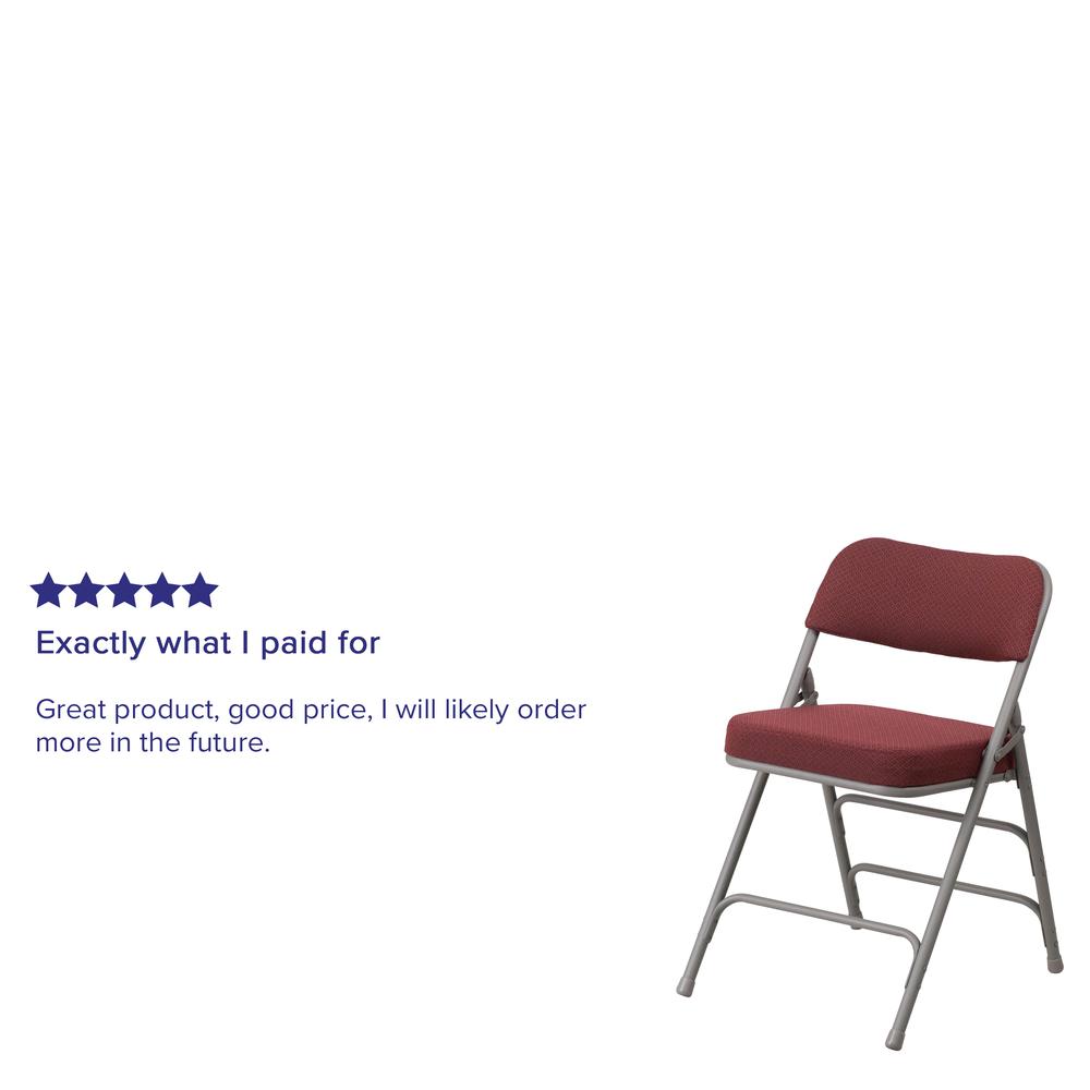 18"W Premium Curved Triple Braced & Double Hinged Burgundy Fabric Metal Folding Chair. Picture 19