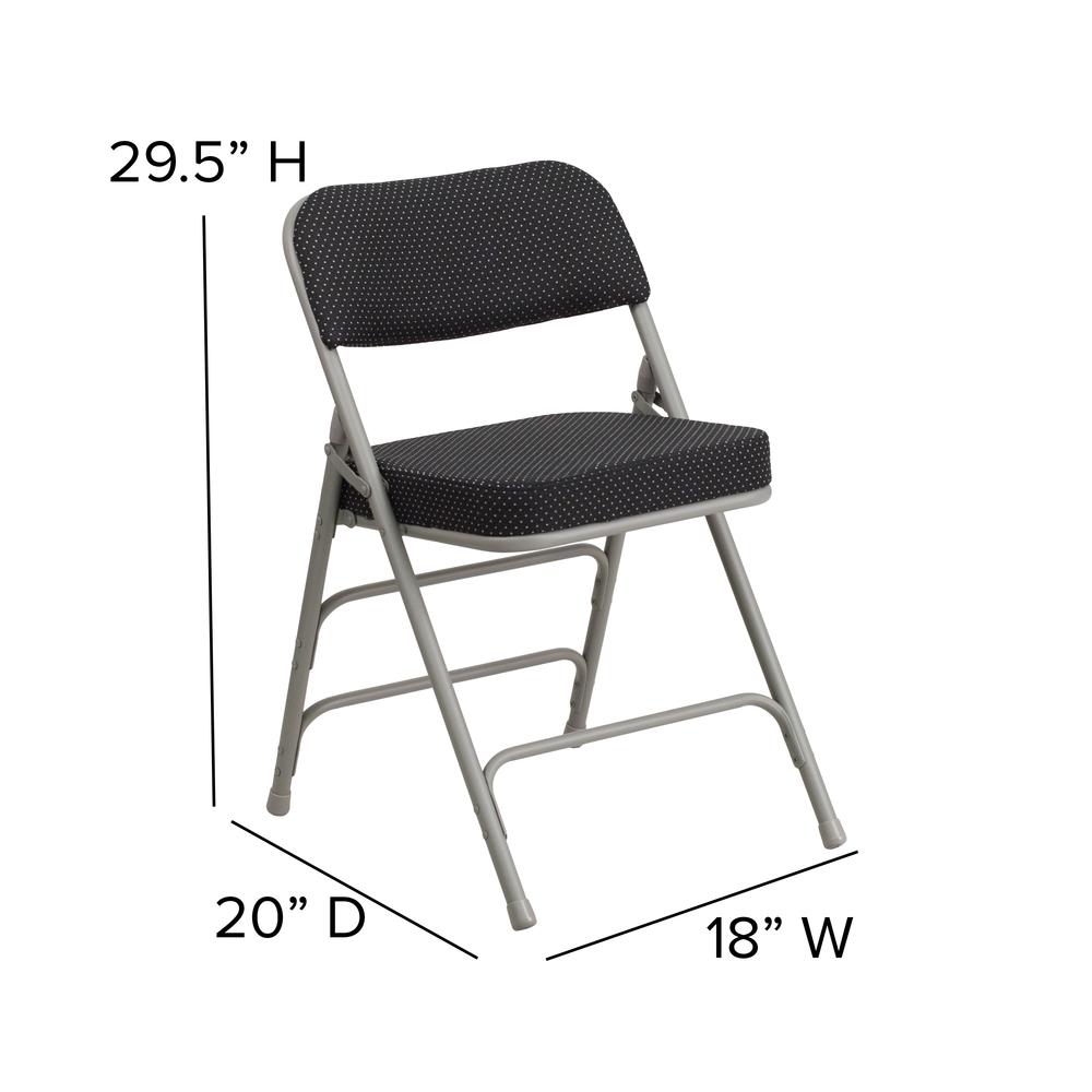 Premium Curved Triple Braced & Double Hinged Black Pin-Dot Fabric Metal Folding Chair. Picture 10