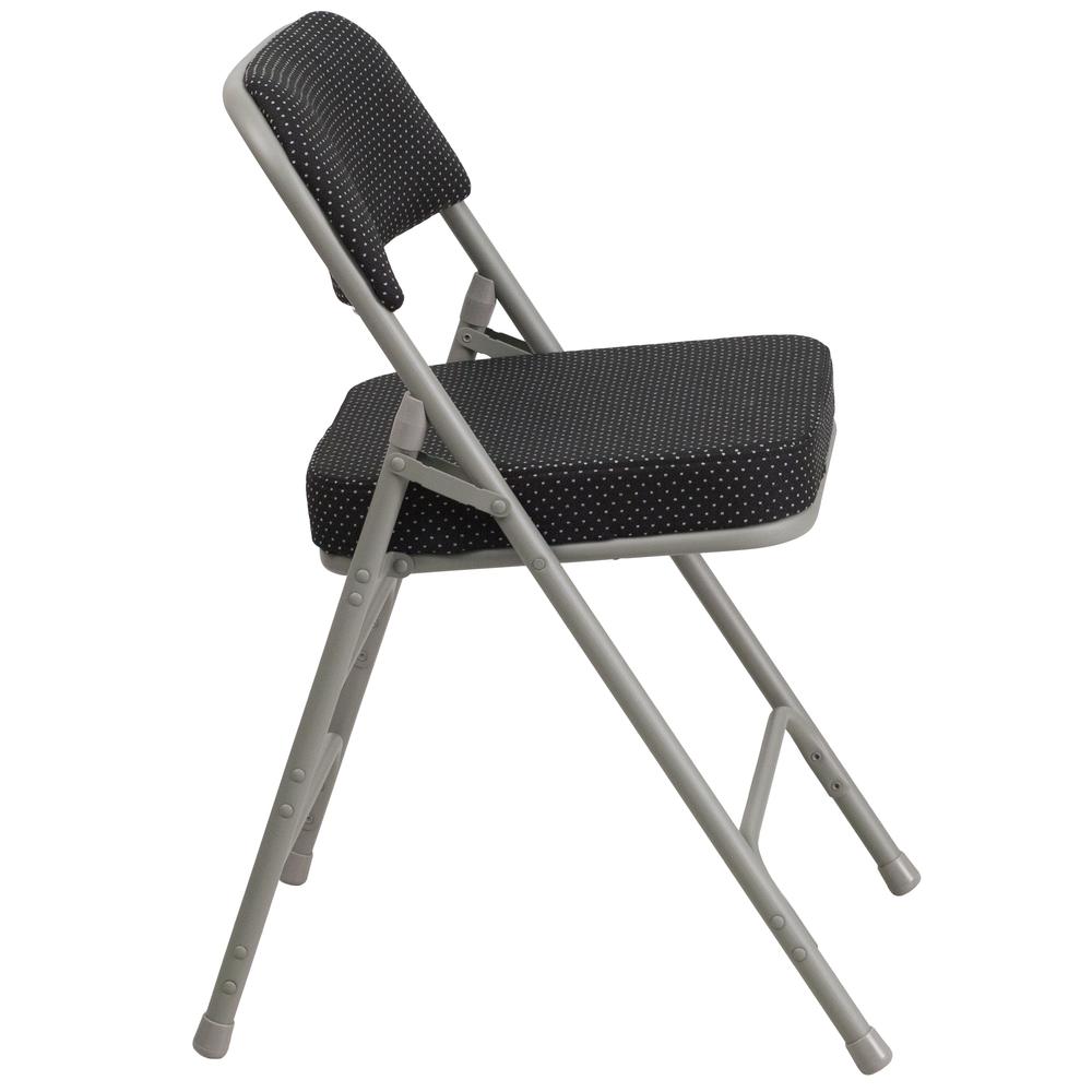 Premium Curved Triple Braced & Double Hinged Black Pin-Dot Fabric Metal Folding Chair. Picture 11
