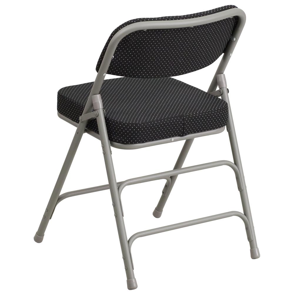 Premium Curved Triple Braced & Double Hinged Black Pin-Dot Fabric Metal Folding Chair. Picture 12
