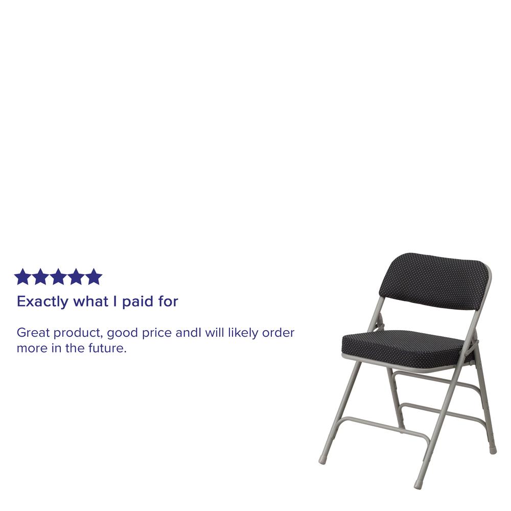 Premium Curved Triple Braced & Double Hinged Black Pin-Dot Fabric Metal Folding Chair. Picture 16