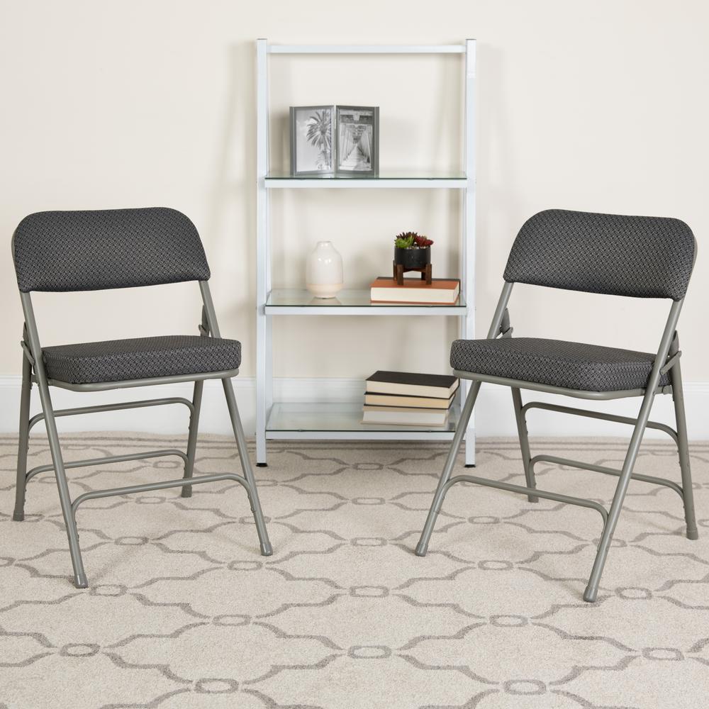 18"W Premium Curved Triple Braced & Double Hinged Gray Fabric Metal Folding Chair. Picture 18