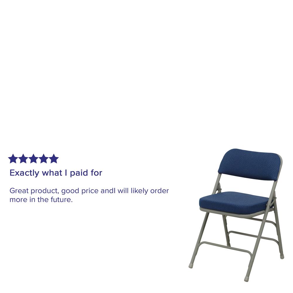 18"W Premium Curved Triple Braced & Double Hinged Navy Fabric Metal Folding Chair. Picture 19