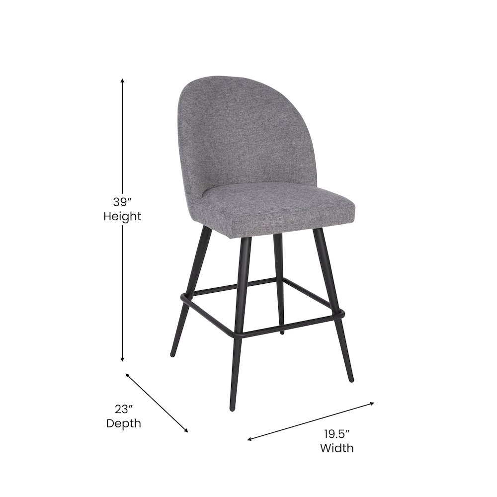 Set of 2 High Back Armless 26" Counter Stools Gray Faux Linen-Set of 2. Picture 6