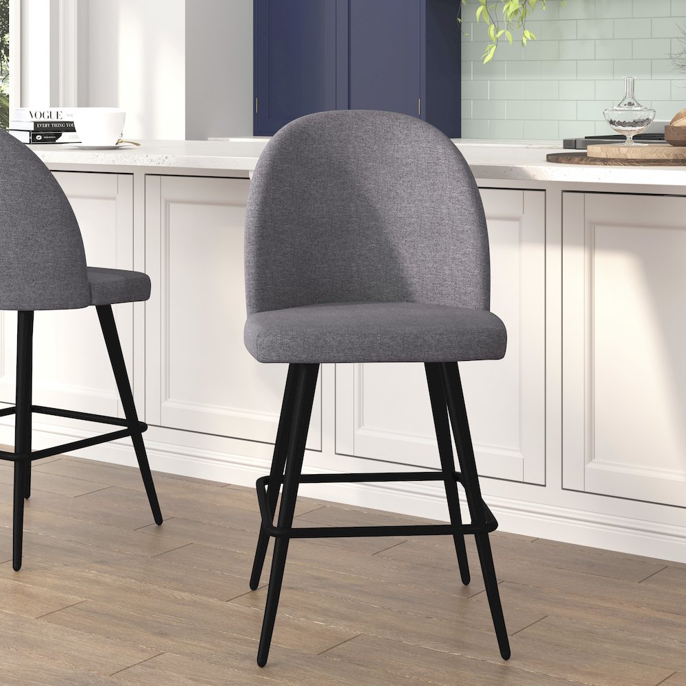 Set of 2 High Back Armless 26" Counter Stools Gray Faux Linen-Set of 2. Picture 2