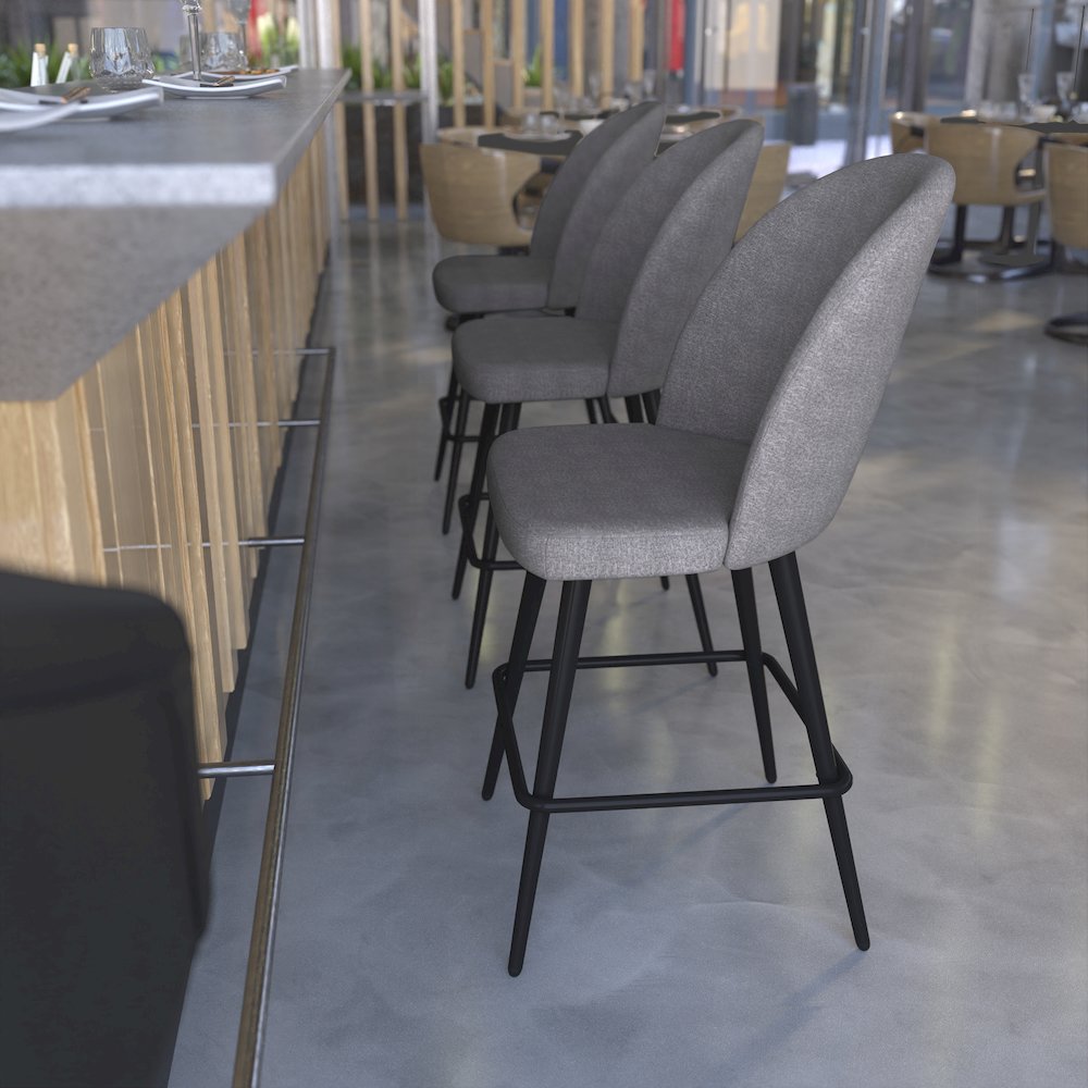 Set of 2 High Back Armless 26" Counter Stools Gray Faux Linen-Set of 2. Picture 7