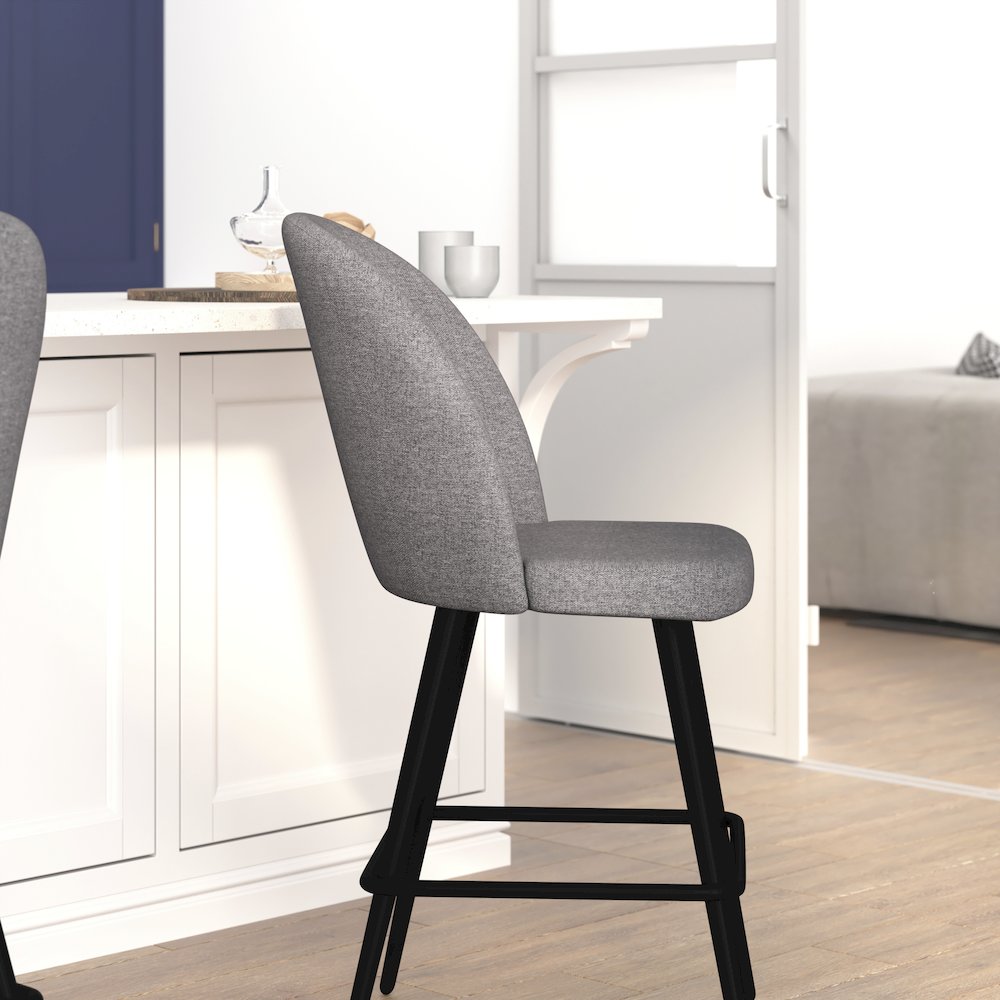 Set of 2 High Back Armless 26" Counter Stools Gray Faux Linen-Set of 2. Picture 8