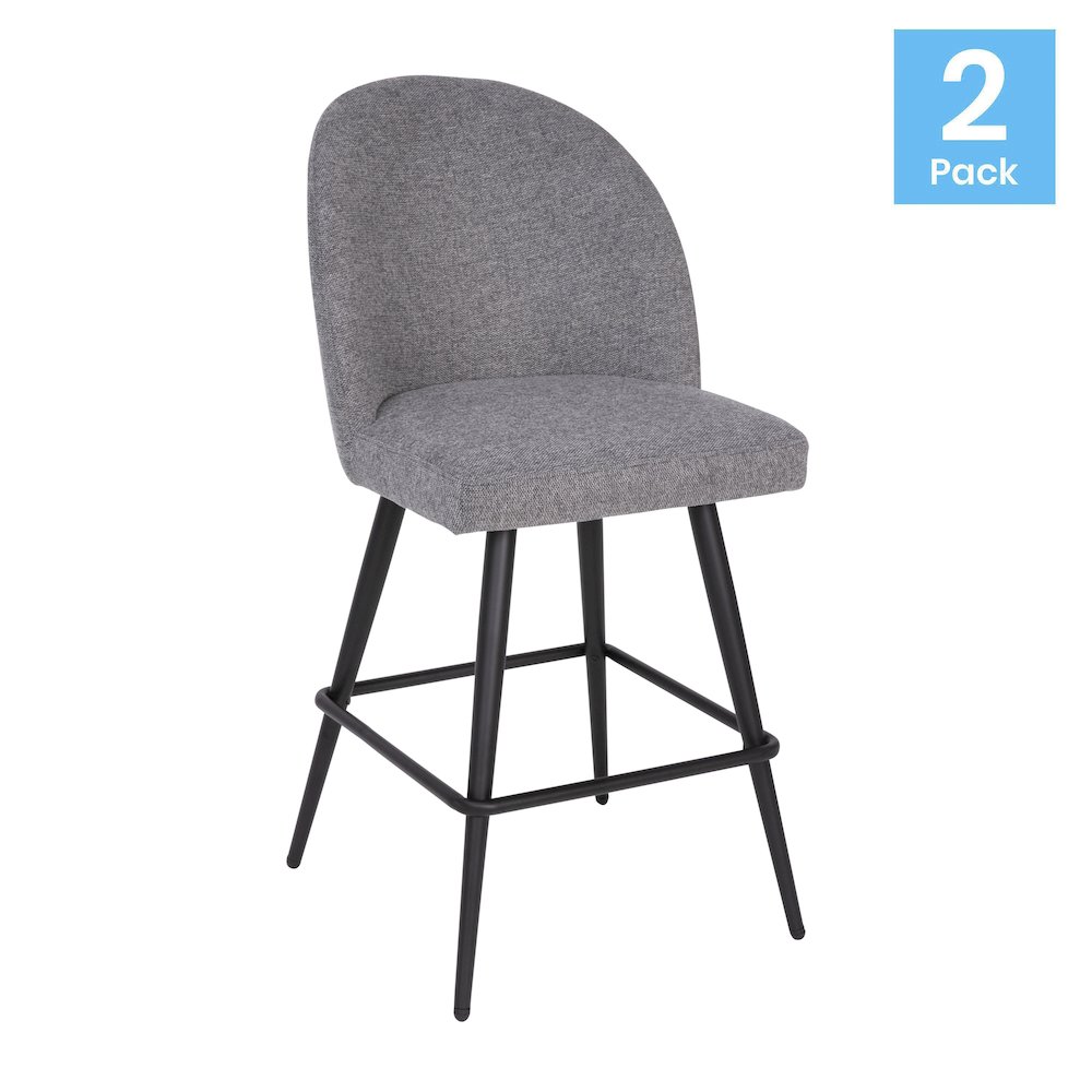 Set of 2 High Back Armless 26" Counter Stools Gray Faux Linen-Set of 2. Picture 1