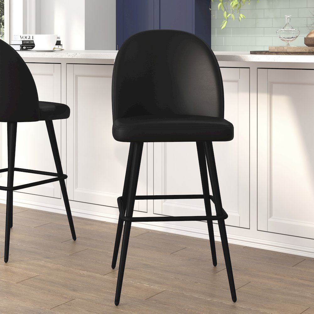 30" High Back Armless Barstools, Black LeatherSoft-Set of 2. Picture 2