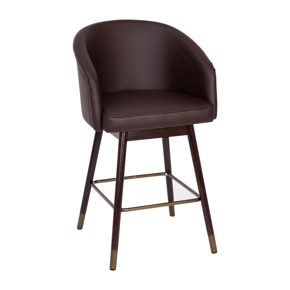 26" Mid-Back Counter Stool withBrown LeatherSoft/Bronze Accents. Picture 1