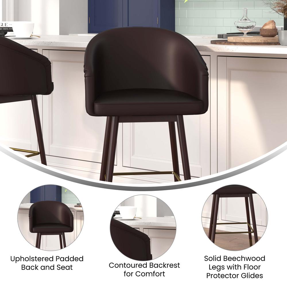 26" Mid-Back Counter Stool withBrown LeatherSoft/Bronze Accents. Picture 4