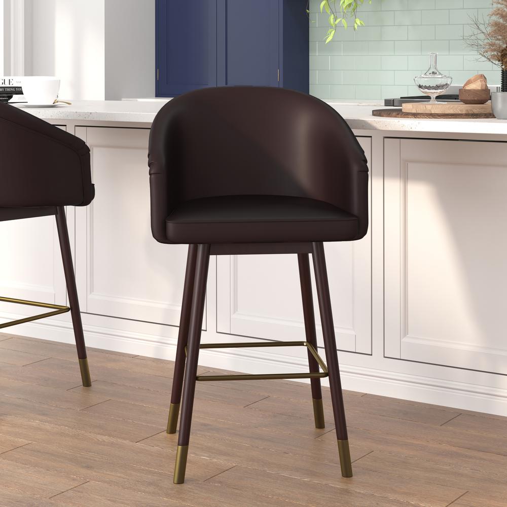 26" Mid-Back Counter Stool withBrown LeatherSoft/Bronze Accents. Picture 2