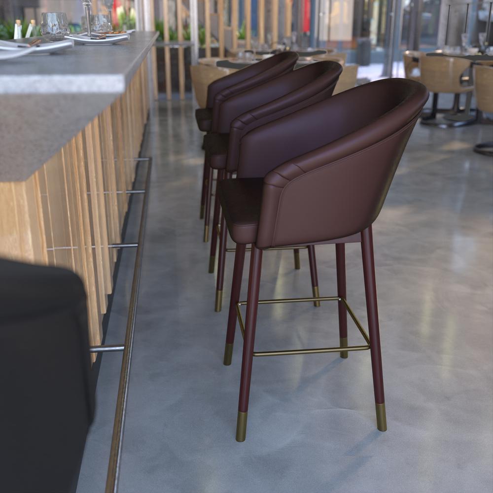 26" Mid-Back Counter Stool withBrown LeatherSoft/Bronze Accents. Picture 6