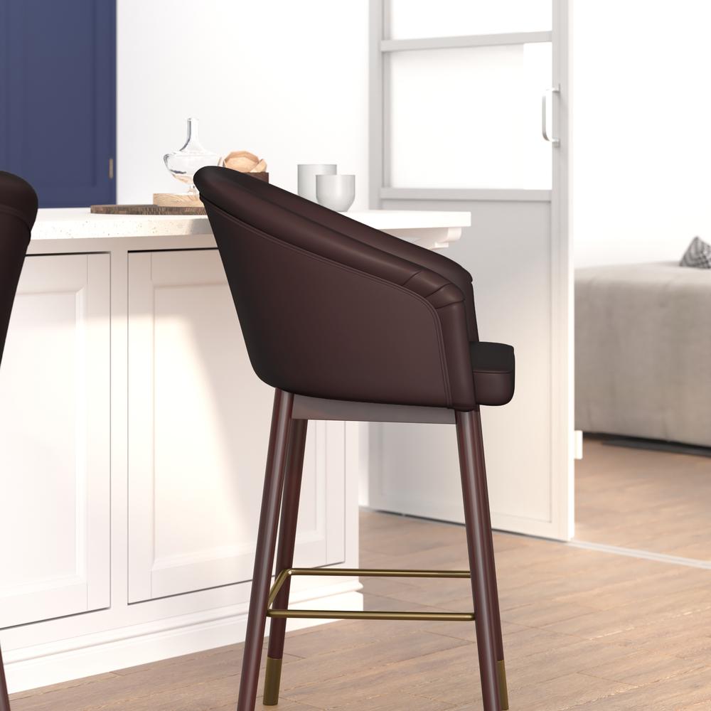 26" Mid-Back Counter Stool withBrown LeatherSoft/Bronze Accents. Picture 7