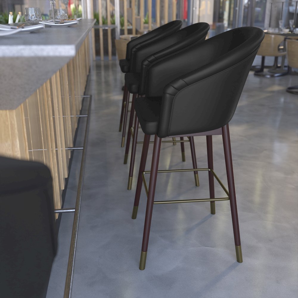 30" Mid-Back Barstoo, Black with Muted Bronze Accents. Picture 6