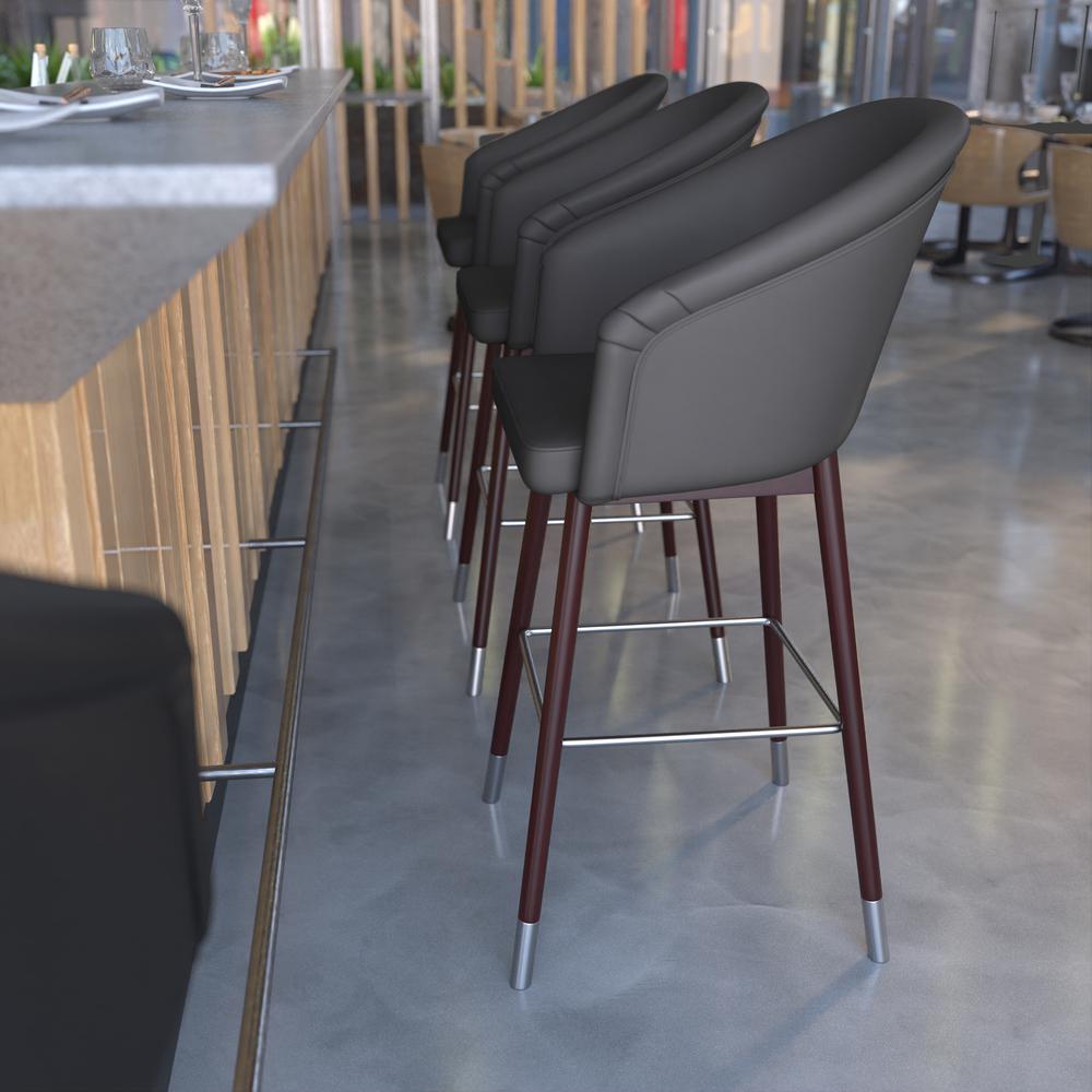 30" Mid-Back Barstoo, Gray LeatherSoft/Silver Accents. Picture 6