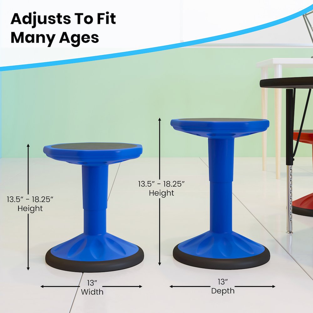 Adjustable Height Kids Active Stool with Bottom in Blue, 14" - 18" Seat Height. Picture 6