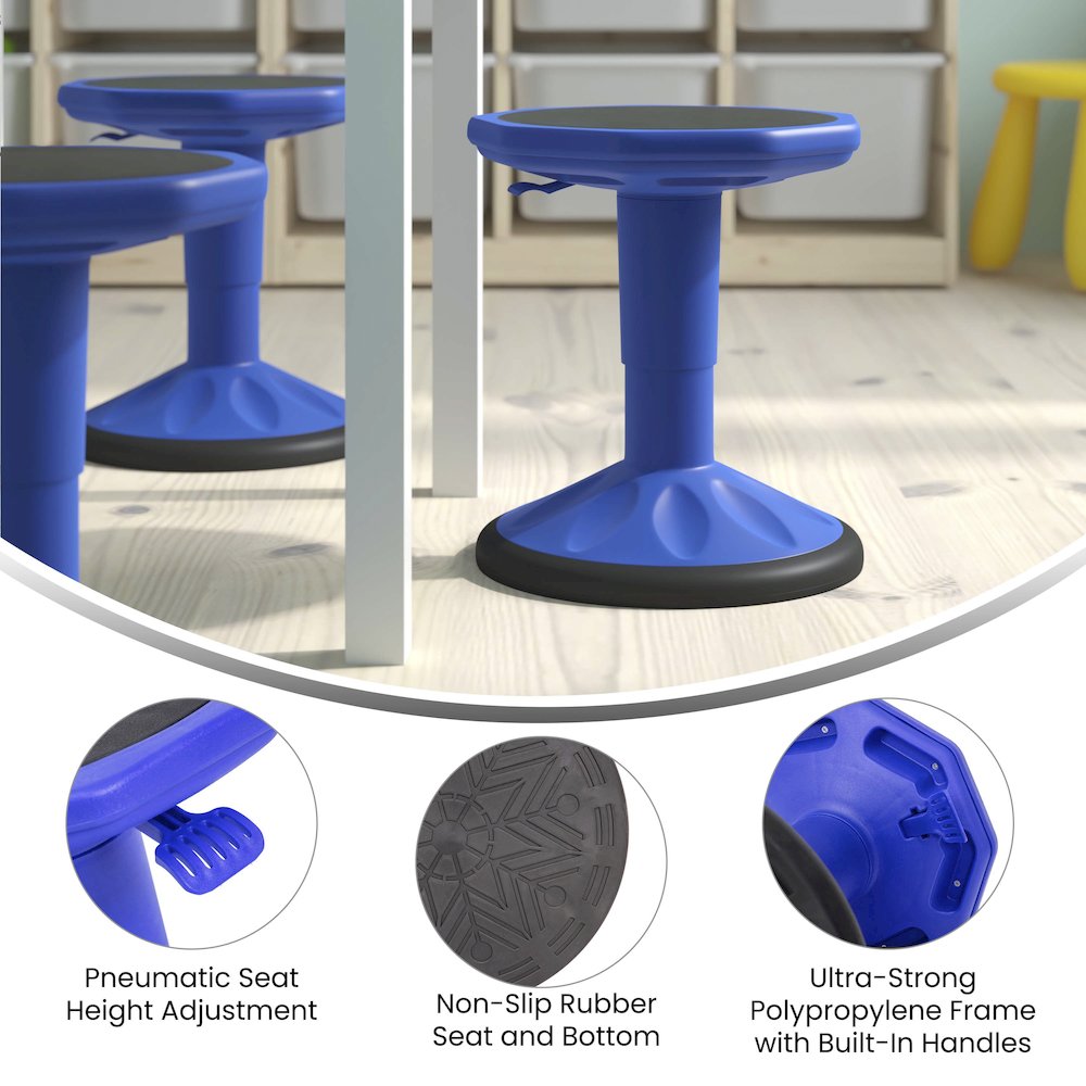 Adjustable Height Kids Active Stool with Bottom in Blue, 14" - 18" Seat Height. Picture 5