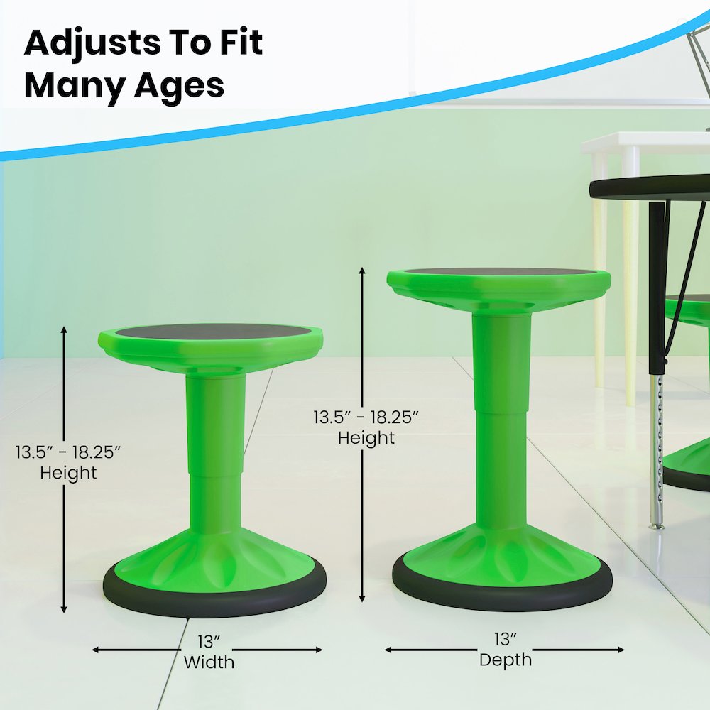 Adjustable Height Kids Active Stool with Bottom in Green, 14" - 18" Seat Height. Picture 6