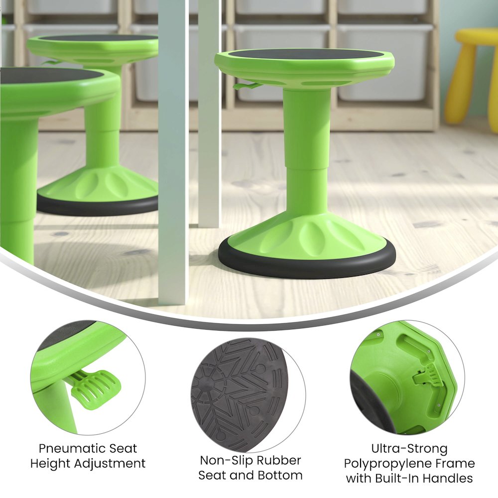 Adjustable Height Kids Active Stool with Bottom in Green, 14" - 18" Seat Height. Picture 5