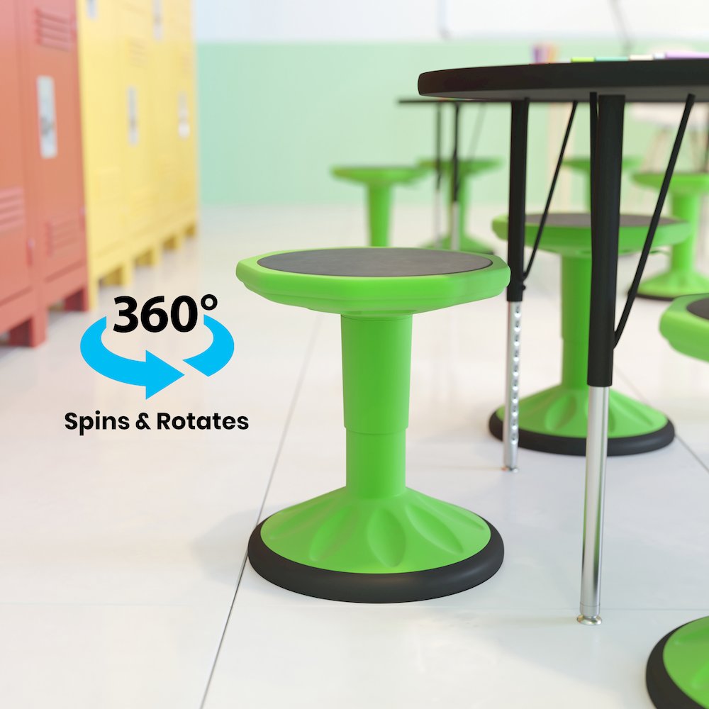 Adjustable Height Kids Active Stool with Bottom in Green, 14" - 18" Seat Height. Picture 7