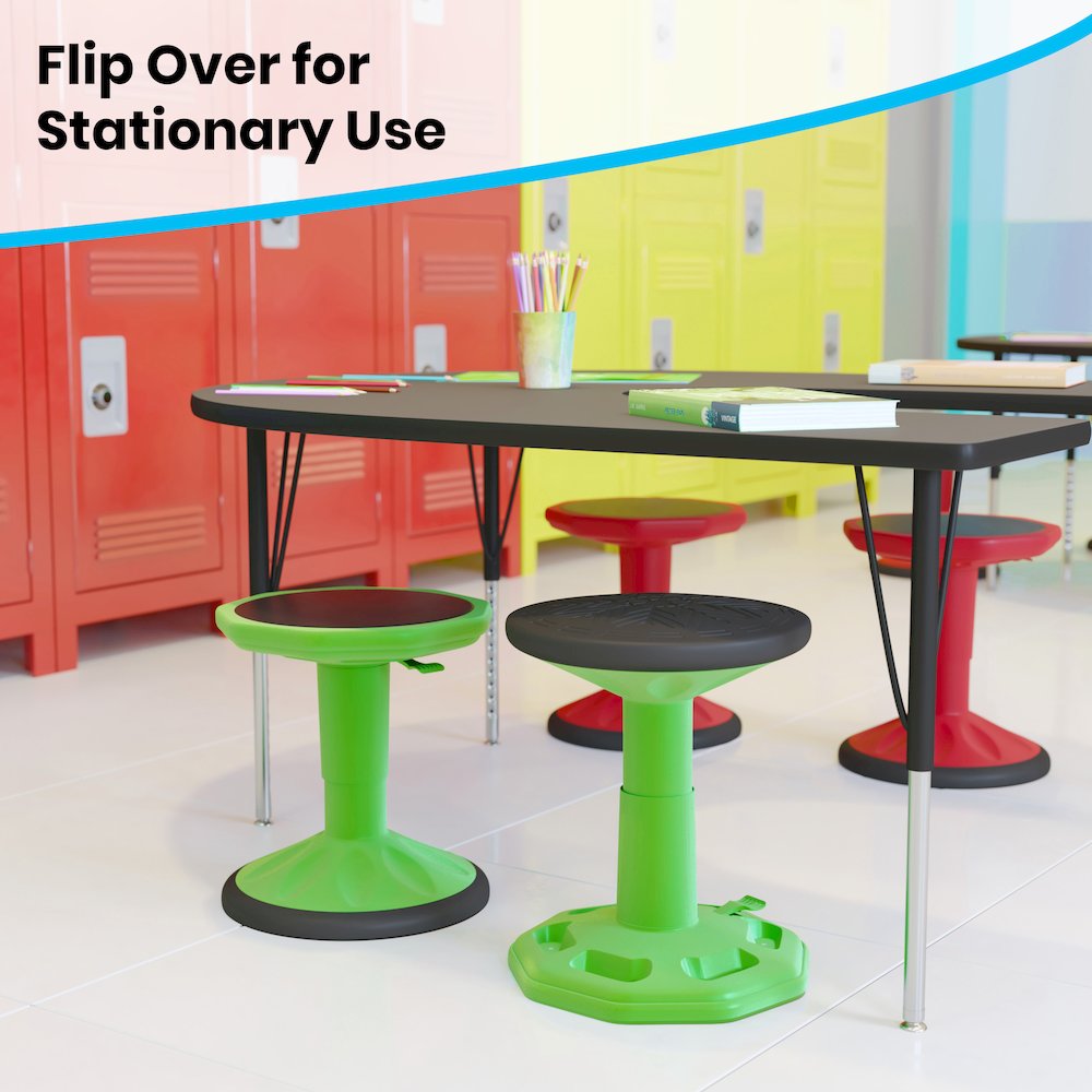 Adjustable Height Kids Active Stool with Bottom in Green, 14" - 18" Seat Height. Picture 8
