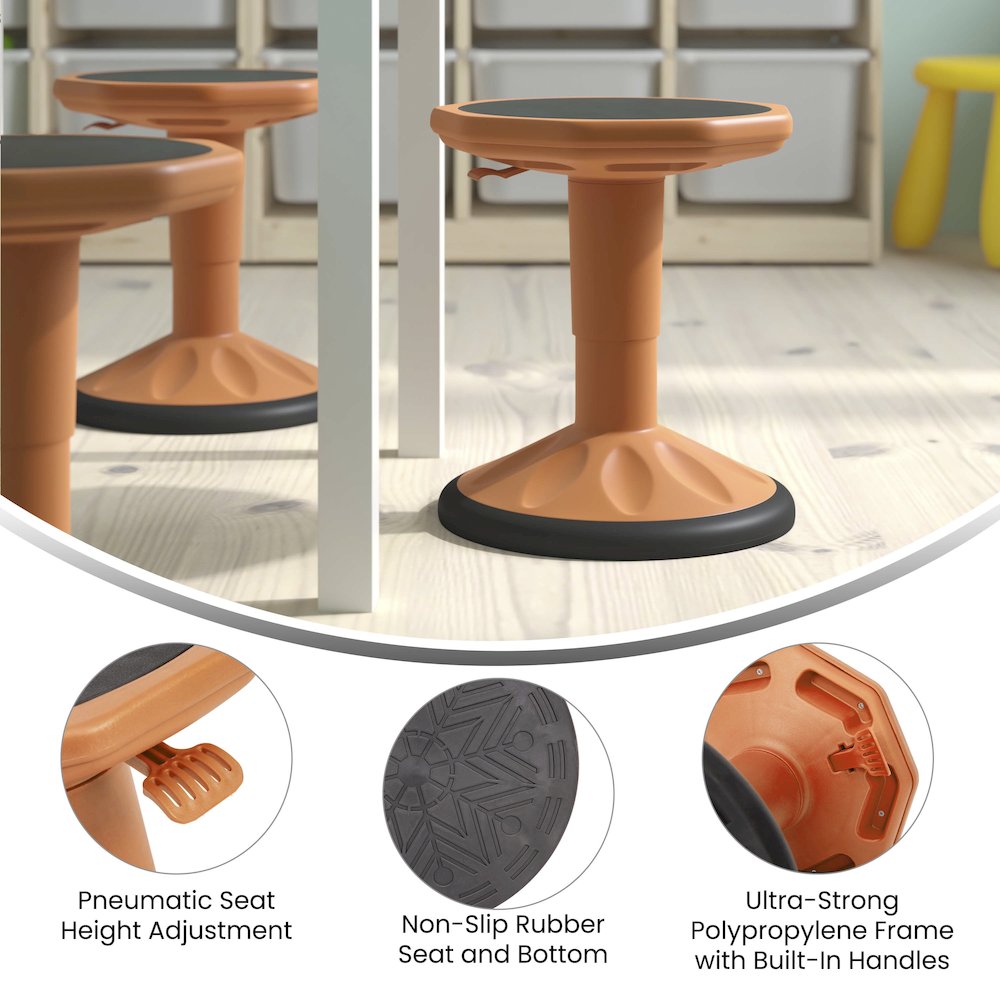 Adjustable Height Kids Active Stool with Bottom in Orange, 14" - 18" Seat Height. Picture 5