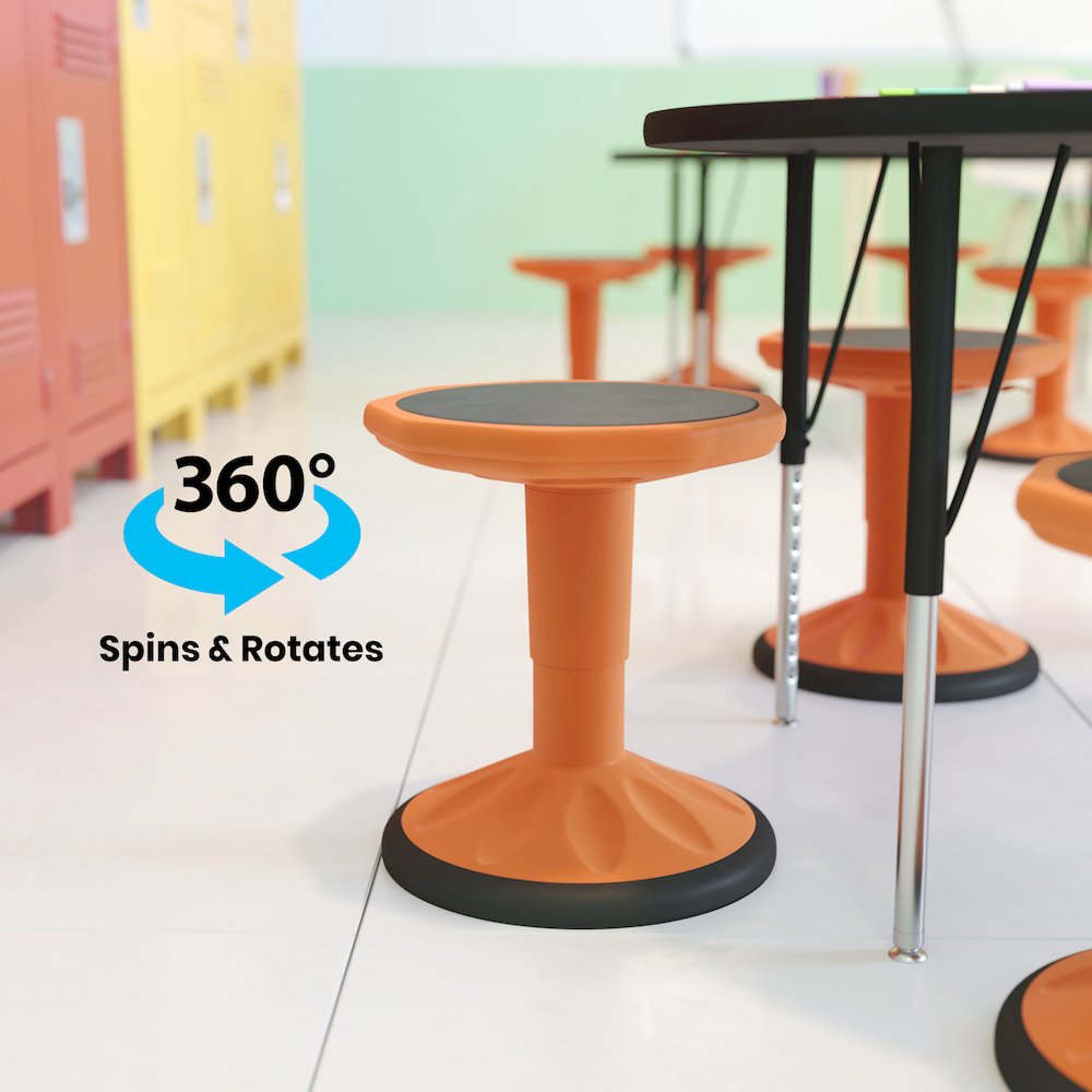 Adjustable Height Kids Active Stool with Bottom in Orange, 14" - 18" Seat Height. Picture 7