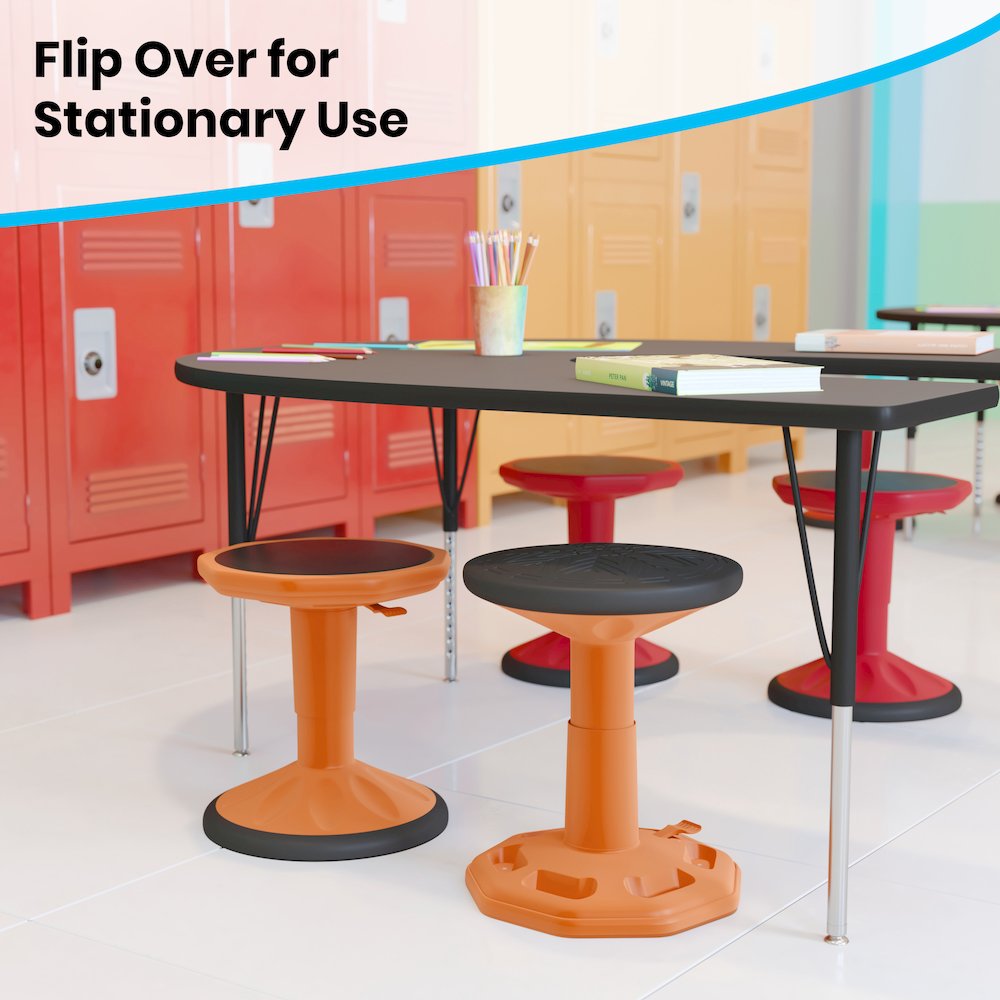 Adjustable Height Kids Active Stool with Bottom in Orange, 14" - 18" Seat Height. Picture 8