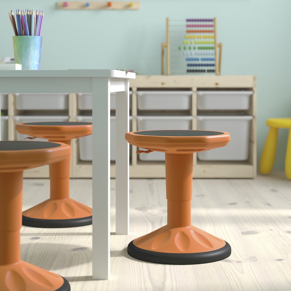 Adjustable Height Kids Active Stool with Bottom in Orange, 14" - 18" Seat Height. Picture 9
