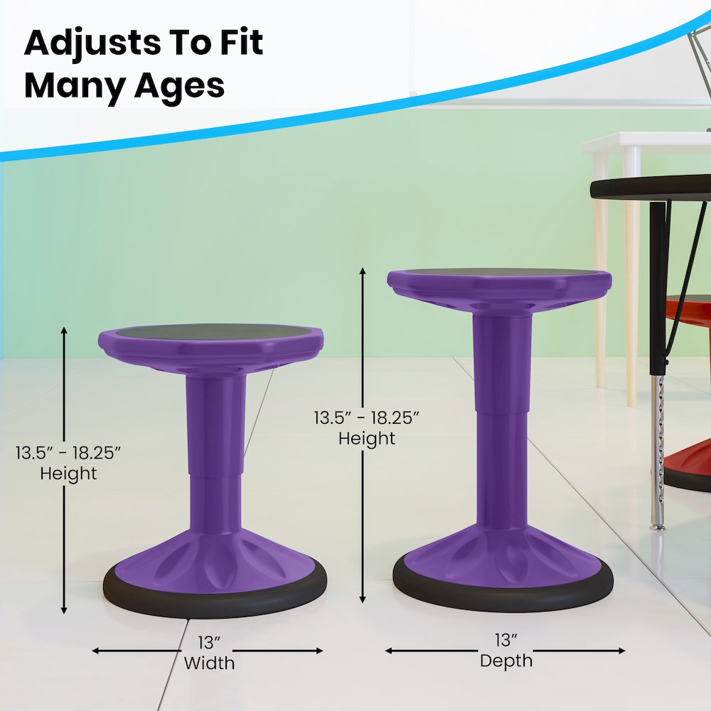 Adjustable Height Kids Active Stool with Bottom in Purple, 14" - 18" Seat Height. Picture 6