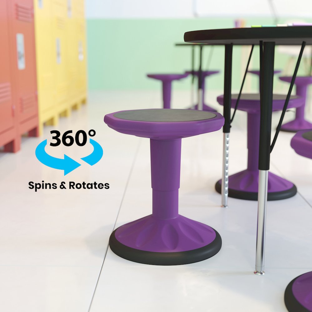 Adjustable Height Kids Active Stool with Bottom in Purple, 14" - 18" Seat Height. Picture 7