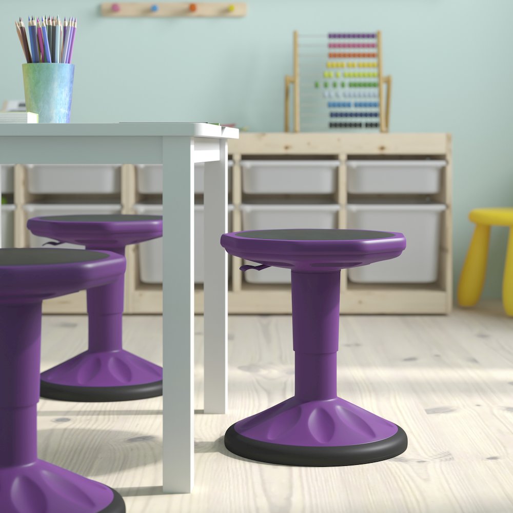 Adjustable Height Kids Active Stool with Bottom in Purple, 14" - 18" Seat Height. Picture 9