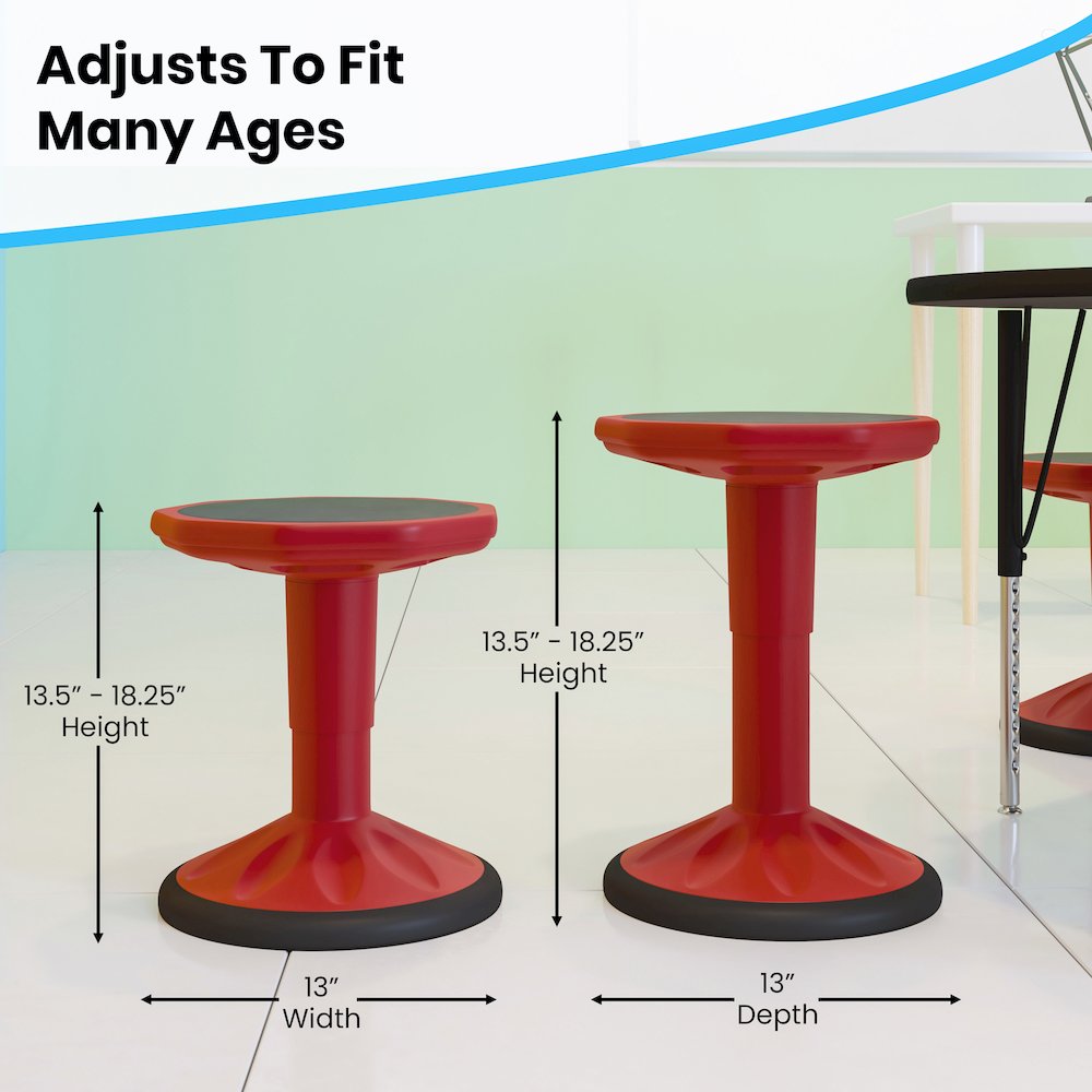 Adjustable Height Kids Active Stool with Bottom in Red, 14" - 18" Seat Height. Picture 6