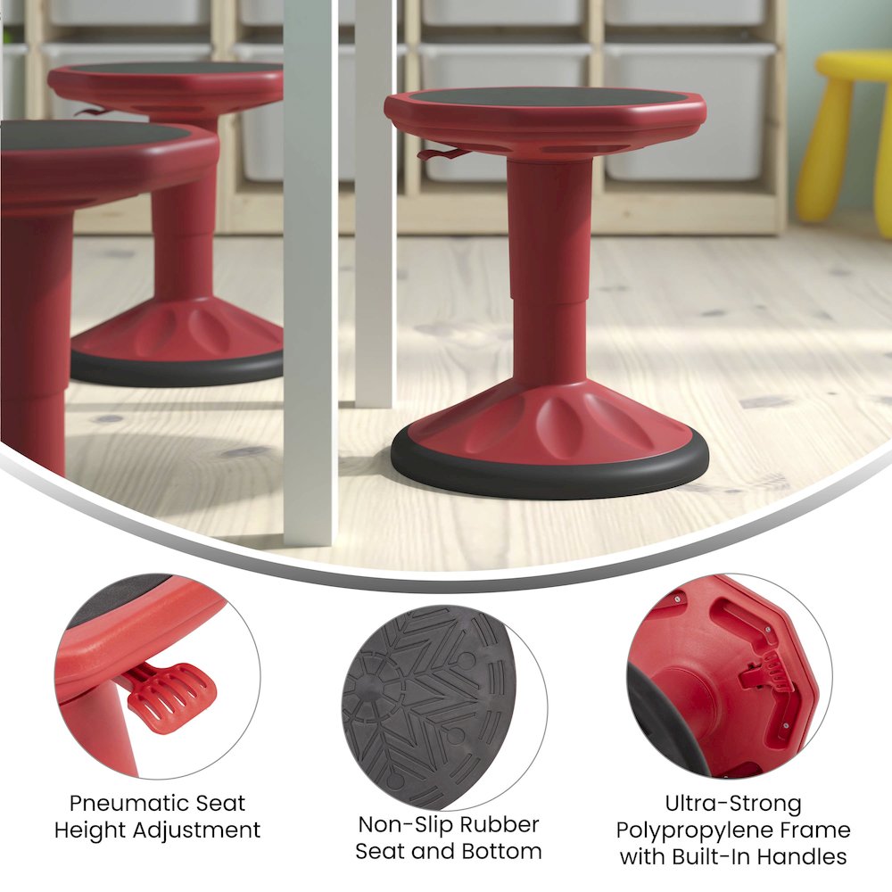 Adjustable Height Kids Active Stool with Bottom in Red, 14" - 18" Seat Height. Picture 5