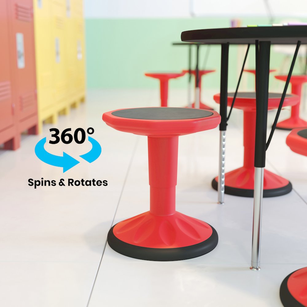 Adjustable Height Kids Active Stool with Bottom in Red, 14" - 18" Seat Height. Picture 7