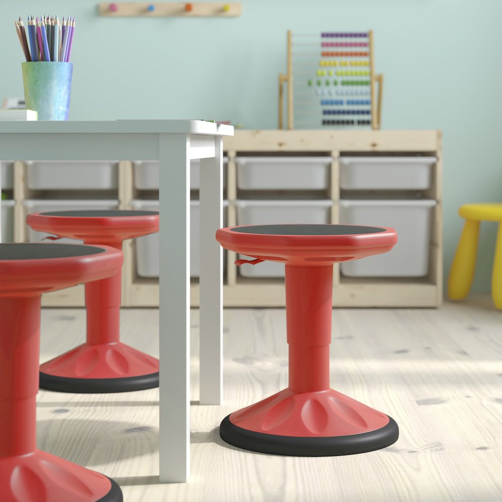 Adjustable Height Kids Active Stool with Bottom in Red, 14" - 18" Seat Height. Picture 9