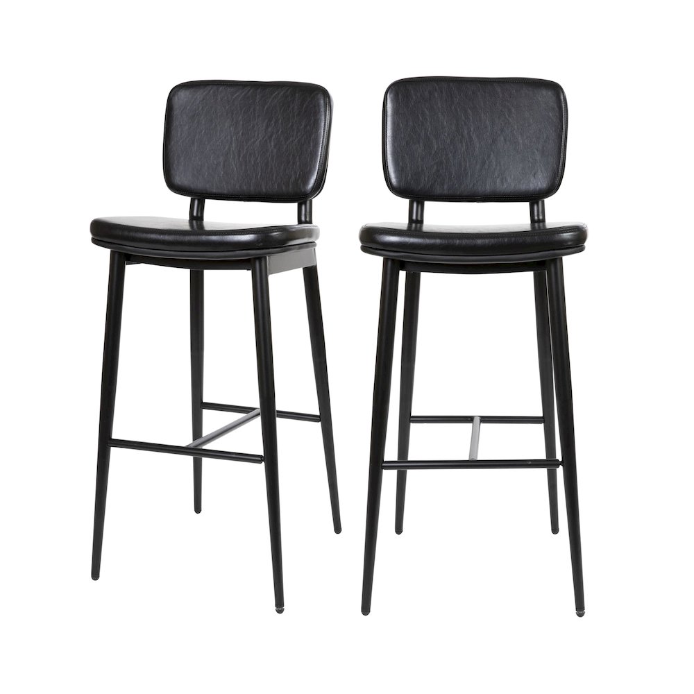 Mid-Back Barstools - Black Upholstery - Black Iron Frame - Set of 2. Picture 3