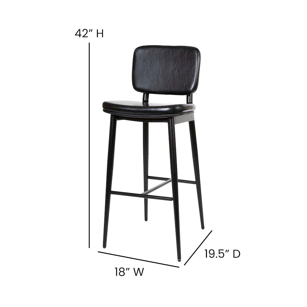Mid-Back Barstools - Black Upholstery - Black Iron Frame - Set of 2. Picture 5